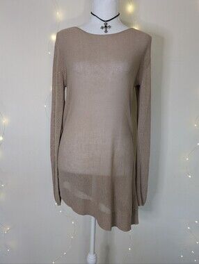 BCBGMaxAzria Beige Long Sleeve Sheer Knit Top